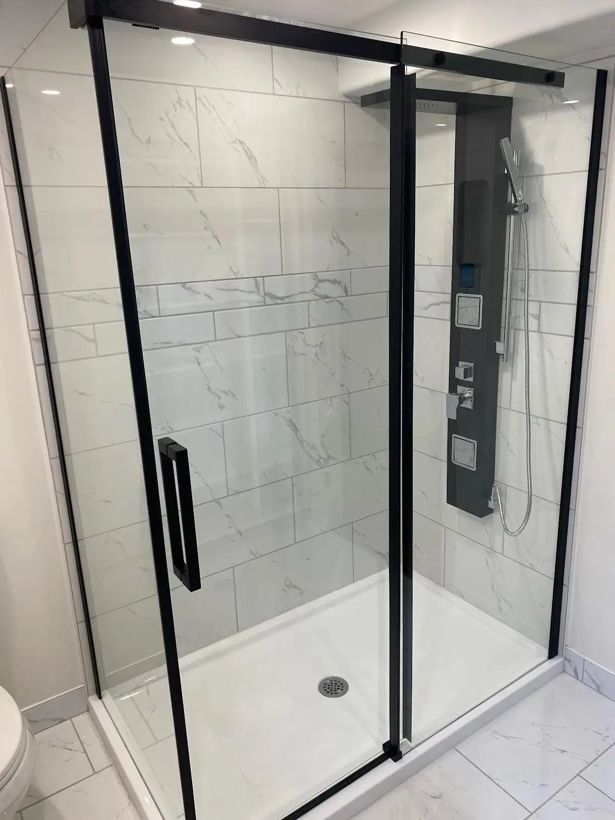 custom stone fireplace - angled view